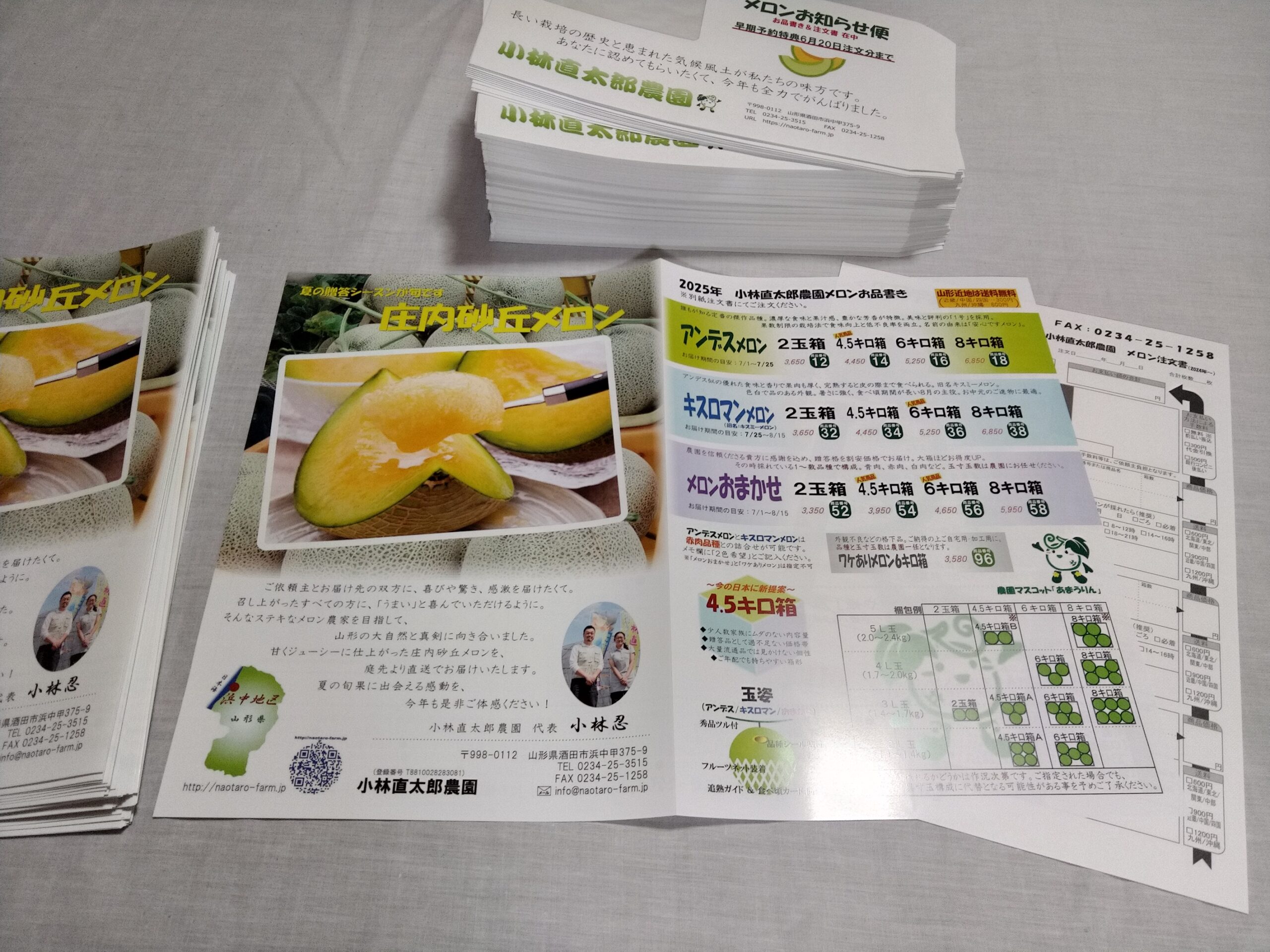メロン受注用のパンフレットと注文書